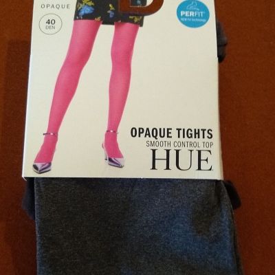 HUE Opaque Tights with Control Top Graphite, Graphite Heather, Size 2 Brand New