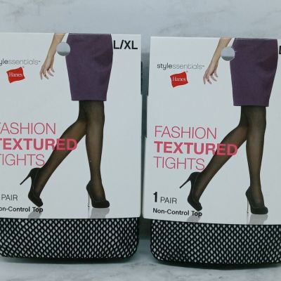 HANES Style Essentials Fashion Textured Tights Black Size L/XL Lot of 2