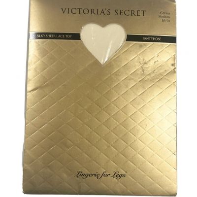 Victorias Secret M Cream Silky Sheer Stockings Lingerie for Legs Pantyhose Lace