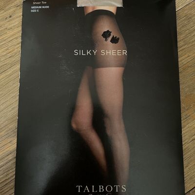Talbots Silky Sheer Control Top Sheer Toe Pantyhose Stockings Med Nude Size C