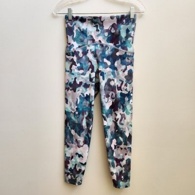Spanx Leggings Women's M Teal Camo Stretch Pull on Pants Cropped Summer Workout