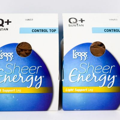2 L'eggs Sheer Energy Control Top Light Support Leg SUNTAN Tights Size Q+