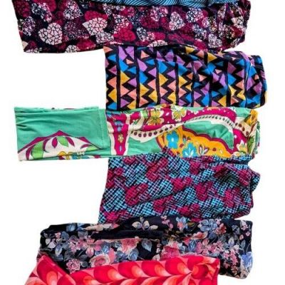 Lot Leggings 7 Pc LuLaRoe Express Pants Wild Bright Hearts Colorful Stage OS