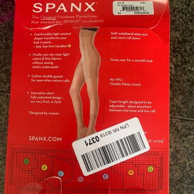 Spanx Footless Body Shaping Pantyhose Size E Nude High Waist Tummy Thigh Control