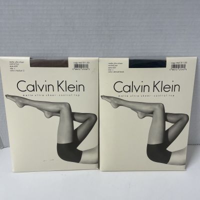 Calvin Klein Pantyhose Lot Size C Matte Ultra Sheer Control Top Black Tan