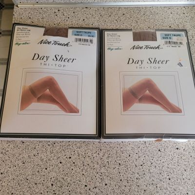 Nice Touch Day Sheer Thigh Top Stockings Nylons 4 Pr Taupe Sz D