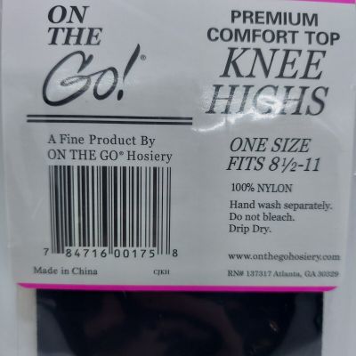 On The Go! Comfort Top Knee Highs Pantyhose Nylons One Size Brand New Jet Black