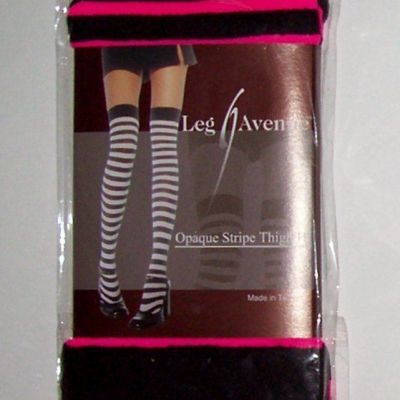 Opaque Stripe Thigh High Stocking Pink Black LEG AVENUE OSFM Costume Halloween