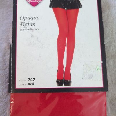 Music Legs 747 Opaque Nylon Tights, Red Fits Most