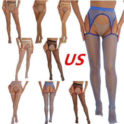 US Women's Nylon Opaque Tights Oil Shiny Sheer High Waist Hollow Out Pantyhose