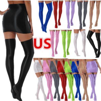 US Women Stretchy Stay Up Lingerie Pantyhose Glossy Footed Tights Silk Stockings