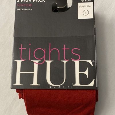 2 Pairs Hue Opaque Sheer Tights ~ Size 1 ~ Color Deep Red & Black