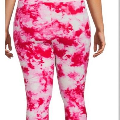 Terra & Sky Women's  High Rise Soft Capri Leggings Pink & White Tie Dye  Size 3X