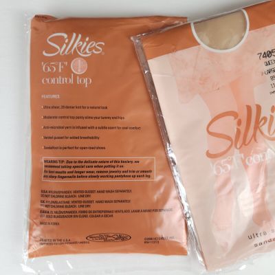 Vintage Silkies 65°F Control Top Pantyhose QUEEN NUDE XL 2pkgs