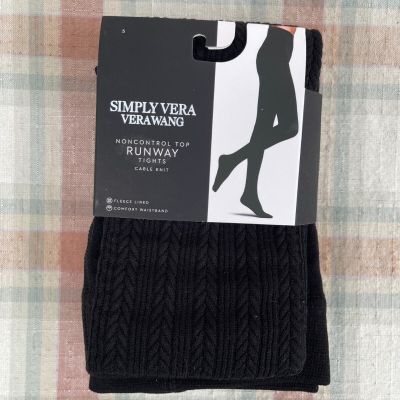 Simply Vera  Women’s Size 5 Non control Top Black Fleece Lined Cable knit Tights