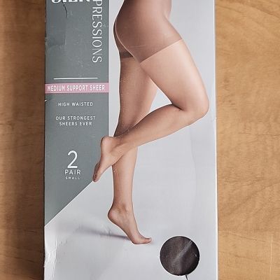 Silk Impressions Med Support Sheer Hose  2 Pr. 30 Denier, Coffee Bean. Small..