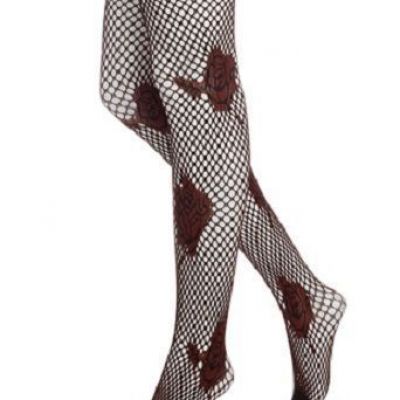 Hue Nylon Tights Sz S/M Brick Red Floral Net Tights Nylon Style # U13023 $18
