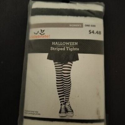 Halloween women's black and white striped tights One size