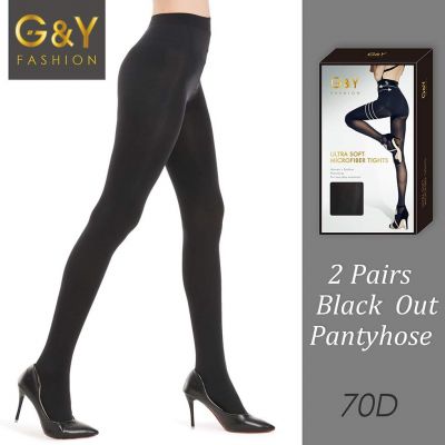 2 Pairs Semi Opaque Tights for Women - 70D Microfiber Control Top Pantyhose