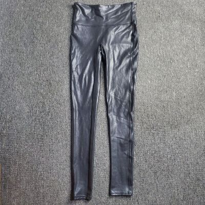 Spanx Womens Faux Leather Leggings Black Sz Small Petite 24X26 Shiny Style 2437
