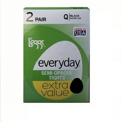 Leggs Womens Everyday 2-Pack Semi-Opaque Tights, Q, Black