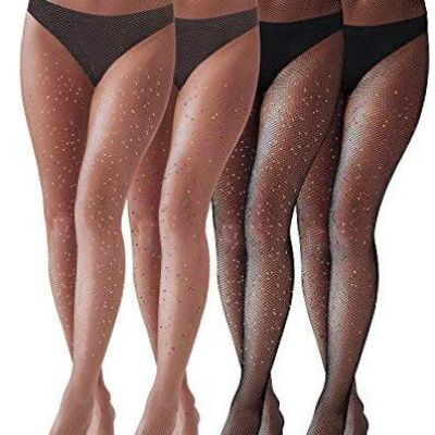 4 Pieces Rhinestone Fishnet Stockings Fishnet Tights Glitter Pantyhose High