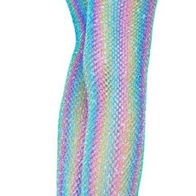 Nova Rainbow Striped Fishnet Tights Hosiery Adult Blue Shimmer NEW
