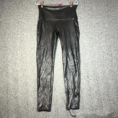 SPANX Leggings Womens XL Black Faux Leather Compression Glossy Coated 2437