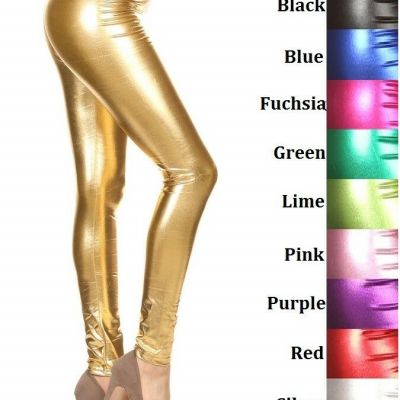 women metallic leggings wet Look Footless  S M L XL  Assorted Colors