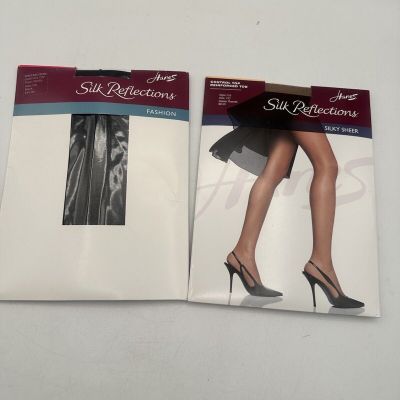 Hanes Pantyhose New Silk Reflections Black And Tan Both Are Size CD
