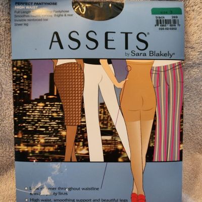 Assets By Sara Blakely High Waist Black Pantyhose Size 3 Style #269 NEW