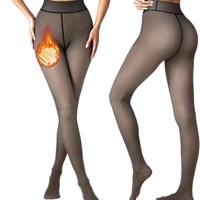 Vertvie Fleece Lined Tights Women Crotch One Seam Line Warm Sheer Pantyhose Fake