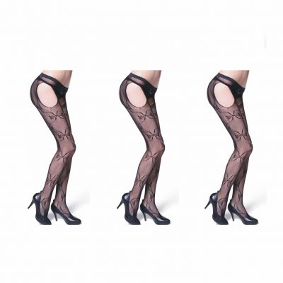 Lady Sexy Pantyhose Hollow Out Fishnet Sheer Tights High Stockings Black 3PCS