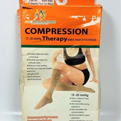 Compression Therapy Knee High Stockings 15-20 mmHg Closed Toe - Black Large