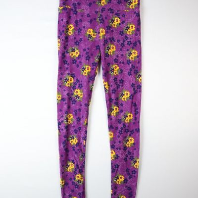 Lularoe Leggings Purple/Yellow Floral Print Multicolor Women's One Size