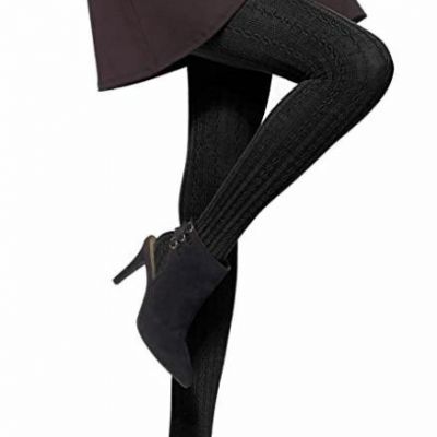 Hue Styletech Heat Temp Opaque Black Cable Tights Size M/L U17624