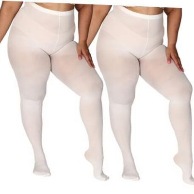 Plus Size Tights for Women Up To 6x, Semi Opaque Control Top 3X-4X White*2
