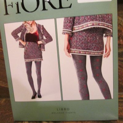 FIORE LIBRO MELANGE W/ RED PATTERN HEAVY WINTER TIGHTS PANTYHOSE 3 SIZES
