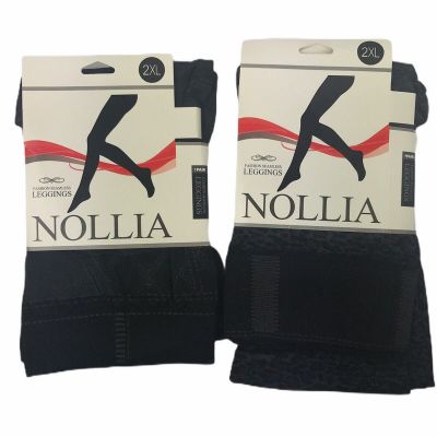 Lot Of 2 NWT Nollia Womens 2XL Black Assorted Patterns Fashion Seamless Leggings