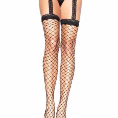 Leg Avenue 1769 or 1769Q Fence Net Lace Top Stockings w Attached Lace Garterbelt