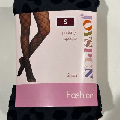 Joyspun Women's Red Opaque & Black Flocked Leopard 2 Pack Tights Size Small