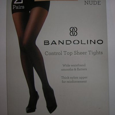 2 Pair Control Top Sheer Pantyhose Tights Size L Smooths Wide Waisband Bandolino