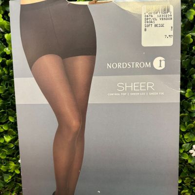 Nordstrom 2-Pack Sheer Control Top Sheer Leg & Toe Soft Beige Tights Size B