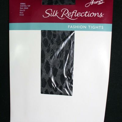 840J2 Hanes 0B921 Silk Reflections Embellished Tights CD Black Animal NWT