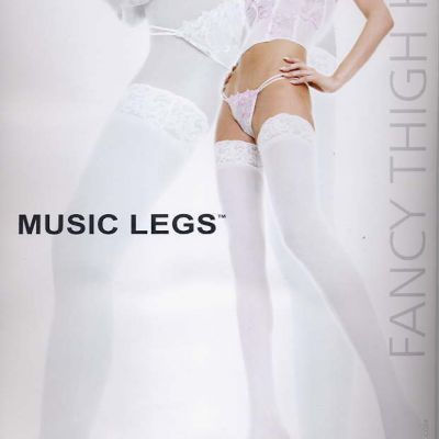 White Thigh Highs Lace Top Opaque Women's Reg or Plus Size Music Legs 4747