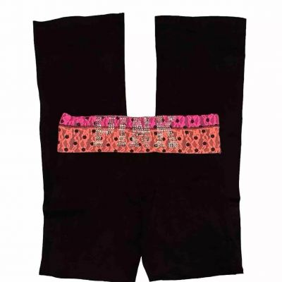 VS PINK Yoga Leggings Medium Victoria’s Secret Fold Over Black Lace Gems Logo
