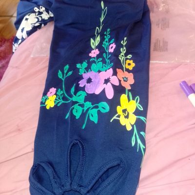 Navy Blue Leggings Hand-painted Flowers On Both Sides 1x