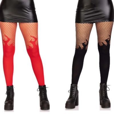 New Leg Avenue 9729 Flame Net Fishnet Tights Pantyhose Red or Black