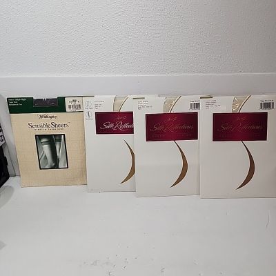3 Hanes Silk Pearl - 1 Worthington Smoke Gray -  All 4 Are Thigh High - Sz CD