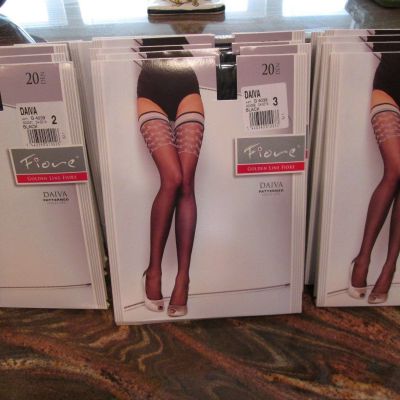 FIORE DIAVA  PATTERNED TOP HOLD UP STOCKINGS 3 SIZE FINE EUROPEAN HOSIERY BLACK